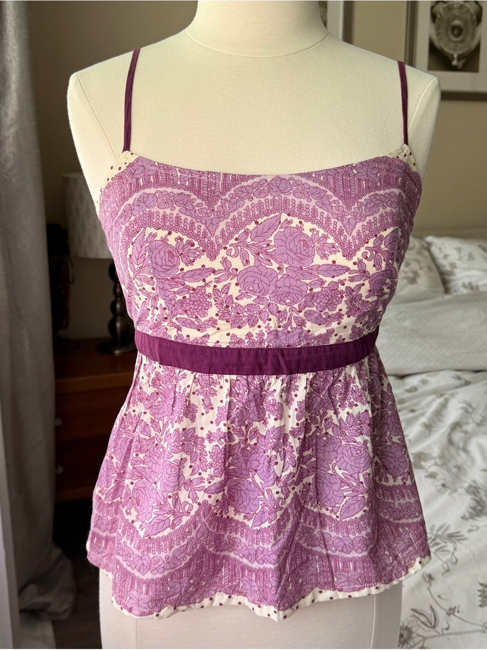 Y2K Plenty by Tracy Reese Floral Print Babydoll Top Cottagecore Cotton Size 6